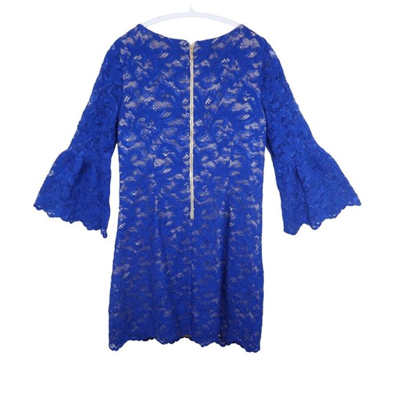 ELIZA J Size 8 Cobalt/Royal Blue Lace Bell Sleeve Exposed Zip Sheath Dress - Picture 2 of 5